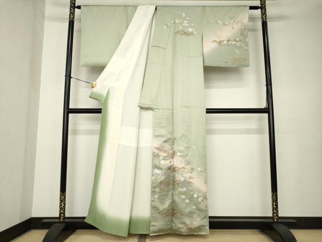 平和屋着物●訪問着 草花文 青海波 暈し染め 金銀彩 正絹 逸品 AABK3375ck
