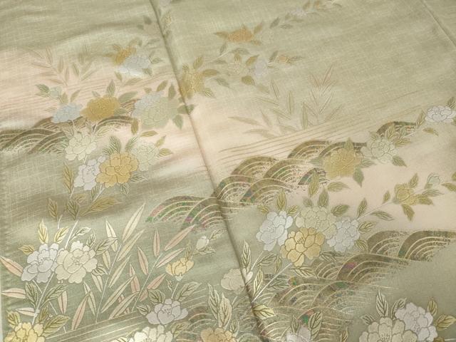 平和屋着物●訪問着 草花文 青海波 暈し染め 金銀彩 正絹 逸品 AABK3375ck