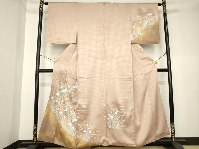 平和屋着物●訪問着 手描き 草花文 金彩 正絹 逸品 AABK3376ck