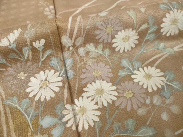 平和屋着物●訪問着 手描き 草花文 金彩 正絹 逸品 AABK3376ck