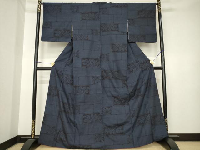 平和屋着物●結城紬 80亀甲 草葉文 正絹 逸品 AABK3379ck