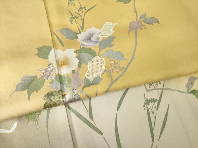 平和屋着物●訪問着 中国三大刺繍 スワトウ刺繍 汕頭刺繍 螺鈿 草花文 暈し染め 金銀彩 正絹 逸品 AABK3385ck