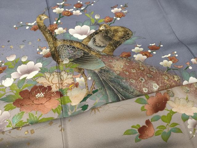 平和屋着物●豪華色留袖 孔雀花文 金銀彩 正絹 逸品 AABK3389ck