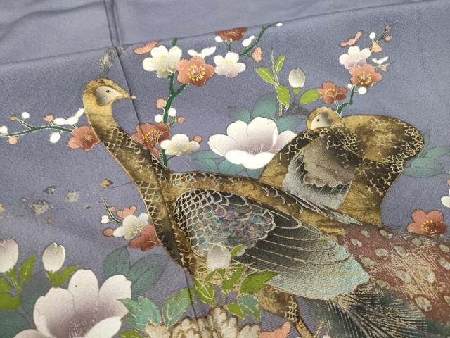 平和屋着物●豪華色留袖 孔雀花文 金銀彩 正絹 逸品 AABK3389ck