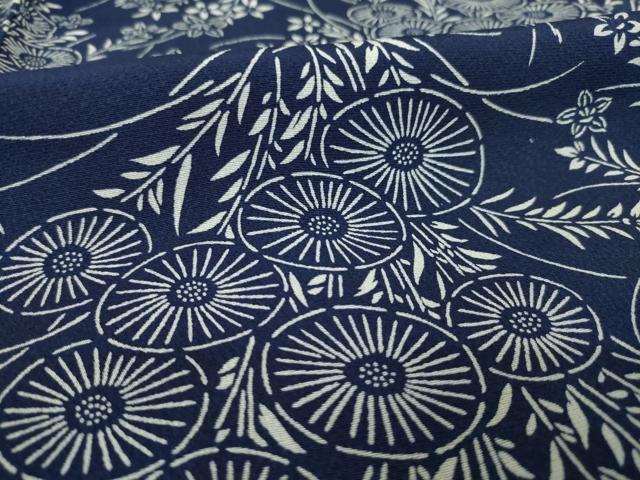 平和屋着物●上質な小紋 藍 型染め 菊 そごう扱い 正絹 逸品 AABK3391ck