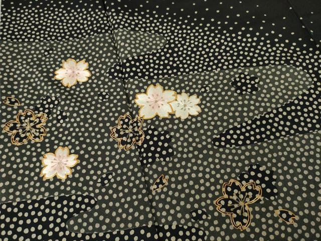 平和屋着物●ファッションデザイナー 花井幸子 訪問着 駒刺繍 舞桜 黒地 正絹 逸品 AABK3396ck