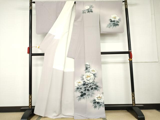 平和屋着物●訪問着 手描き 草花文 暈し染め 正絹 逸品 AABK3412cs