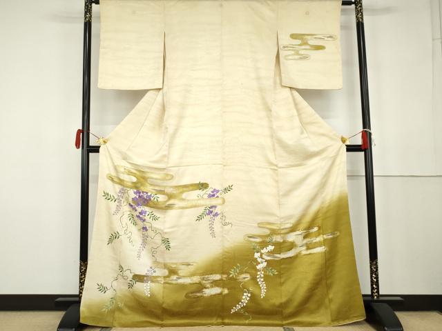 平和屋着物●訪問着 手描き 藤花房 暈し染め 金彩 正絹 逸品 AABK3422cs