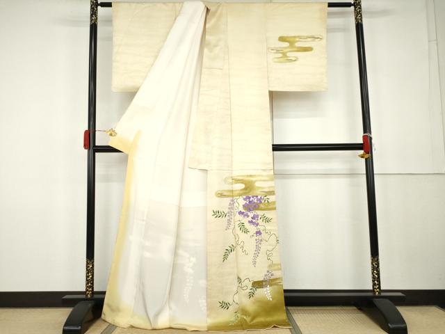 平和屋着物●訪問着 手描き 藤花房 暈し染め 金彩 正絹 逸品 AABK3422cs