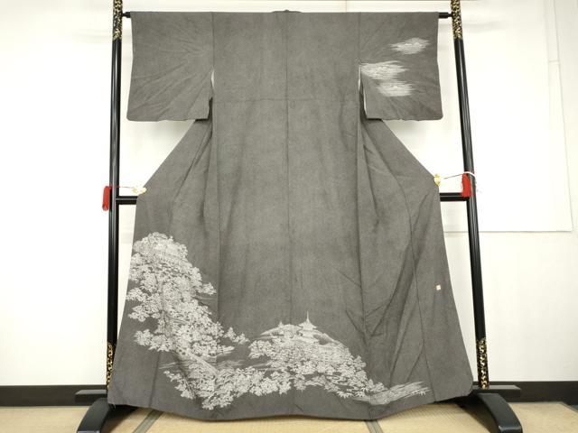 平和屋着物●伝統工芸師 服部光擴 戸小紋 訪問着 鮫小紋柄 京風景文 黒地 やまと誂製 正絹 逸品 AABK3425cs