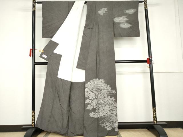 平和屋着物●伝統工芸師 服部光擴 戸小紋 訪問着 鮫小紋柄 京風景文 黒地 やまと誂製 正絹 逸品 AABK3425cs