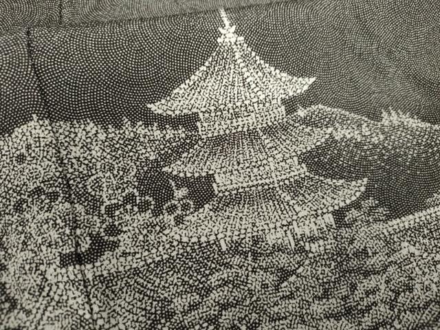 平和屋着物●伝統工芸師 服部光擴 戸小紋 訪問着 鮫小紋柄 京風景文 黒地 やまと誂製 正絹 逸品 AABK3425cs