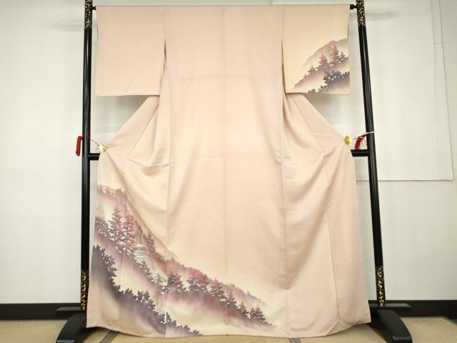 平和屋着物●訪問着 風景樹林文 暈し染め 正絹 逸品 AABK3427cs