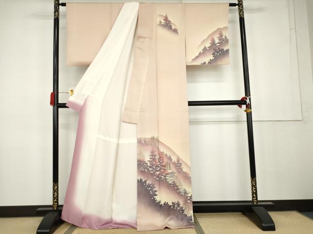 平和屋着物●訪問着 風景樹林文 暈し染め 正絹 逸品 AABK3427cs