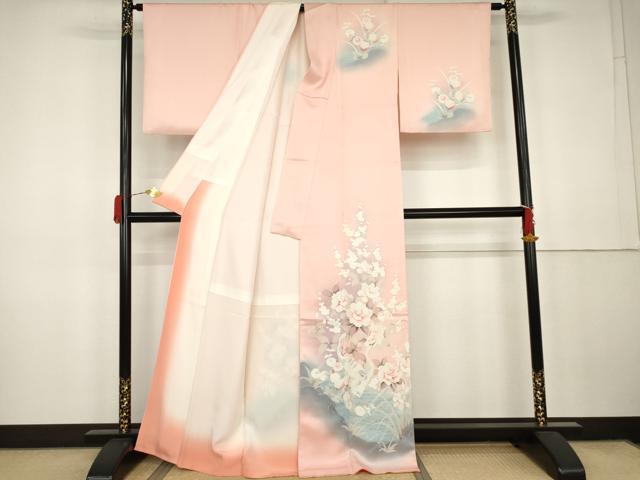 平和屋着物●訪問着 流水花鳥文 暈し染め 正絹 逸品 AABK3428cs