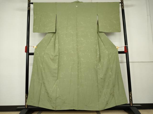 平和屋着物●上質な色無地 流水地紋 柳茶色 正絹 逸品 AABK3439cs