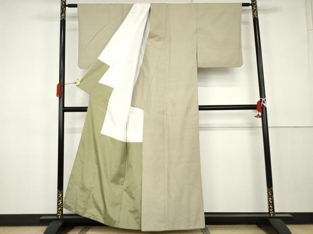 平和屋着物●結城紬 色無地 利休白茶色 正絹 逸品 AABK3442cs