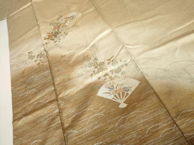 平和屋着物●訪問着 扇面草花文 暈し染め 金銀彩 正絹 逸品 AABK3450cs