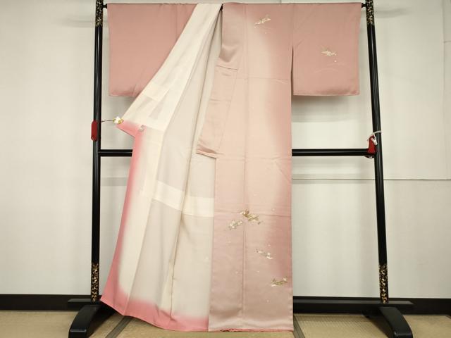 平和屋着物●訪問着 流水草花文 暈し染め 金彩 鈴乃屋扱い 正絹 逸品 AABK3451cs