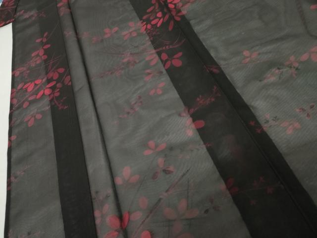 平和屋着物*夏物 小紋 風通紗 枝葉文 黒地 正絹 逸品 未使用 AABK3474cs