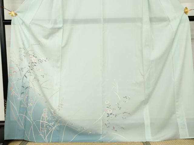 平和屋着物*夏物 訪問着 絽 友禅 枝花文 暈し染め 金彩 正絹 逸品 AABK3475cs
