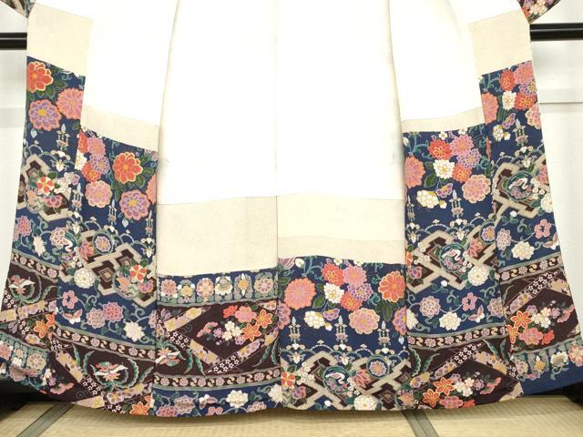 平和屋着物●訪問着 鳳凰草花文 金彩 鬼しぼ縮緬 正絹 逸品 AABK3519cs