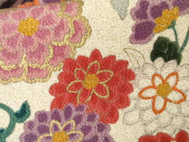 平和屋着物●訪問着 鳳凰草花文 金彩 鬼しぼ縮緬 正絹 逸品 AABK3519cs