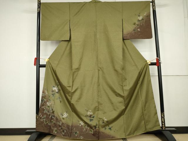 平和屋着物●本場大島紬 染大島 訪問着 刺繍 枝花文 金彩 やまと誂製 正絹 逸品 AABK3530cs