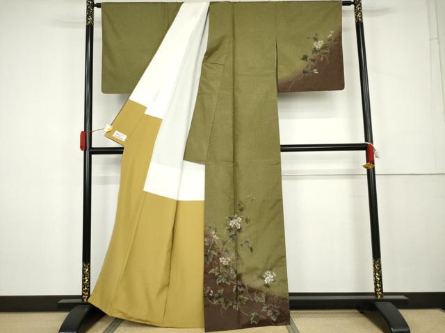 平和屋着物●本場大島紬 染大島 訪問着 刺繍 枝花文 金彩 やまと誂製 正絹 逸品 AABK3530cs