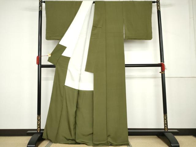 平和屋着物●上質な色無地 草色 正絹 逸品 AABK3536cs