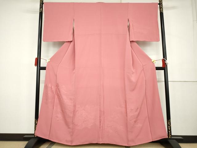 平和屋着物●無地絵羽訪問着 風景樹林地紋 桃色地 正絹 逸品 AABK3542cs