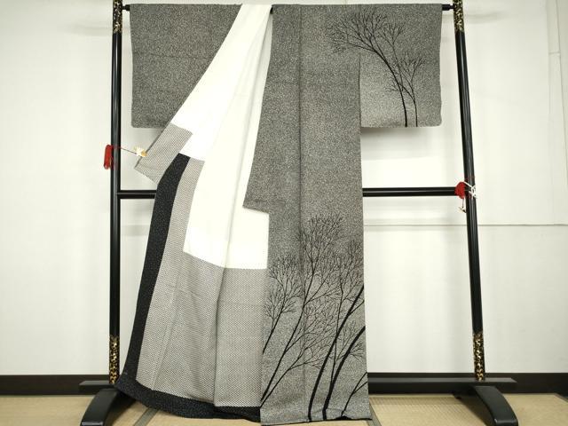 平和屋着物●二代目 川村久太郎 訪問着 枝木文 たたき染め 正絹 逸品 AABK3548cs