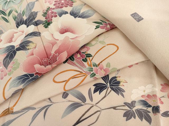 平和屋着物●訪問着 友禅 作家物 枝花文 正絹 逸品 AABK3550cs