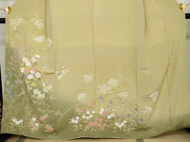 平和屋着物●訪問着 作家物 枝花文 暈し染め 鬼しぼ縮緬 正絹 逸品 AABK3553cs