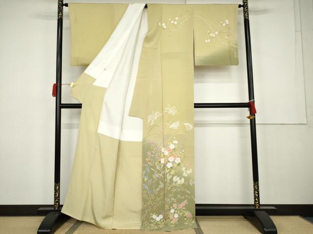 平和屋着物●訪問着 作家物 枝花文 暈し染め 鬼しぼ縮緬 正絹 逸品 AABK3553cs