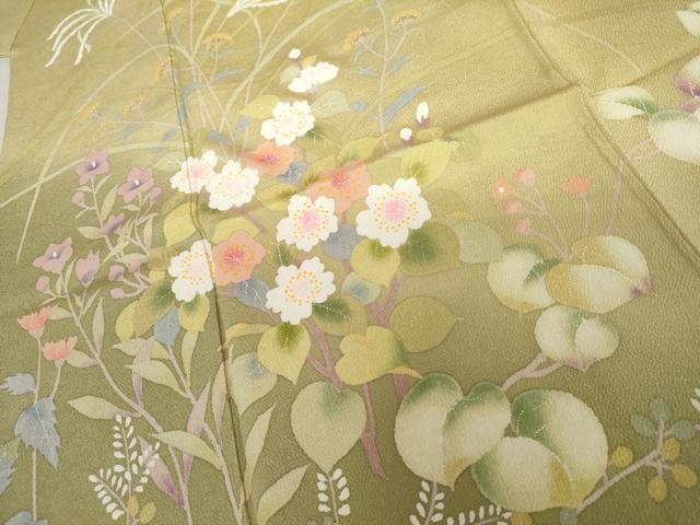 平和屋着物●訪問着 作家物 枝花文 暈し染め 鬼しぼ縮緬 正絹 逸品 AABK3553cs