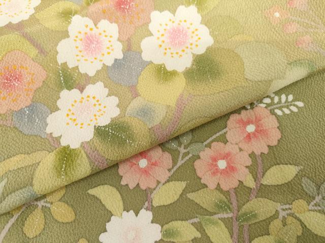 平和屋着物●訪問着 作家物 枝花文 暈し染め 鬼しぼ縮緬 正絹 逸品 AABK3553cs