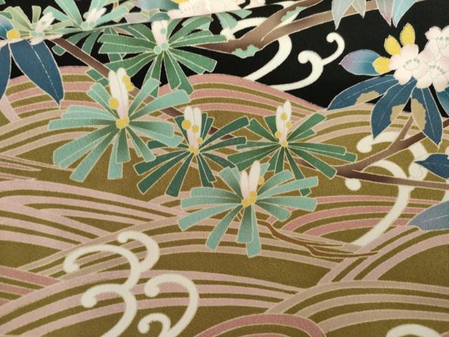 平和屋着物●豪華黒留袖 友禅 作家物 立波花松文 正絹 逸品 AABK3556cs