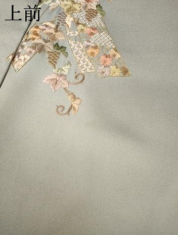 平和屋着物●訪問着 総刺繍 駒刺繍 短冊葡萄蔦の葉文 暈し染め 金糸 正絹 逸品 AABM2152cs