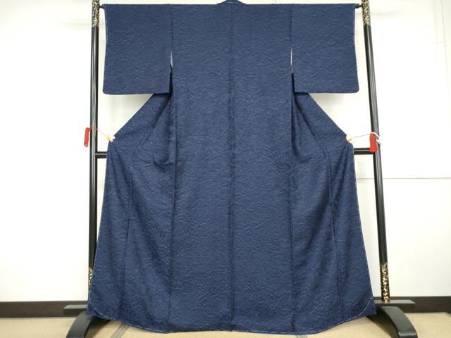 平和屋着物●上質な小紋 お召 藍 草花文 正絹 逸品 未使用 AABK3558cs