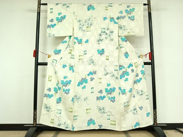 平和屋着物▽上質な小紋 単衣 地紋起こし 葡萄唐草文 正絹 逸品 AABK3564jh