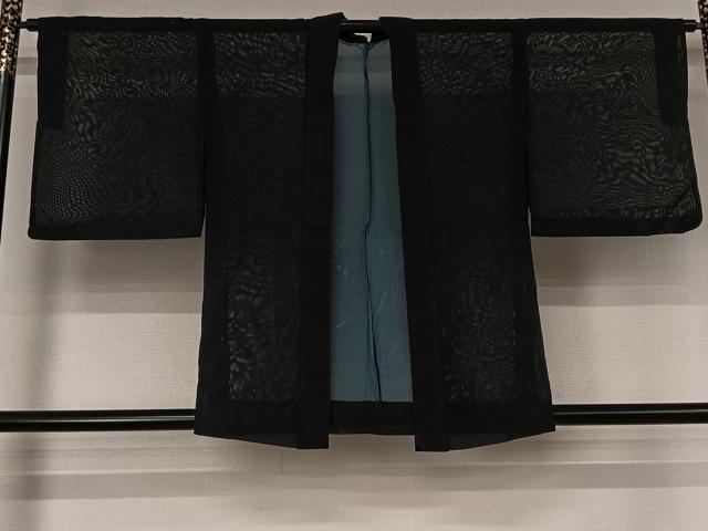 平和屋着物▽羽織 スリーシーズン 春夏秋 塵除け 流水花文 黒地 正絹 逸品 AABK3569jh