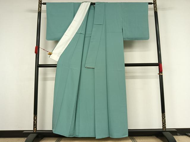平和屋着物▽上質な色無地 単衣 青竹色 正絹 逸品 未使用 AABK3570jh