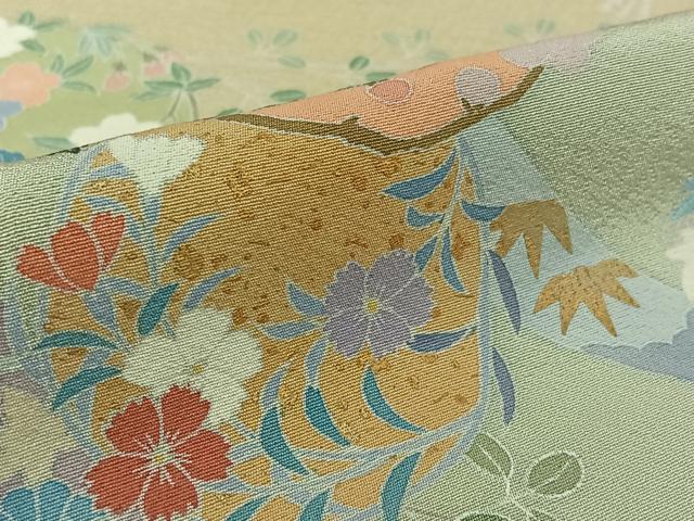 平和屋着物▽訪問着 単衣 吉祥花丸文 暈し染め 金彩 松坂屋扱い 正絹 逸品 AABK3578jh