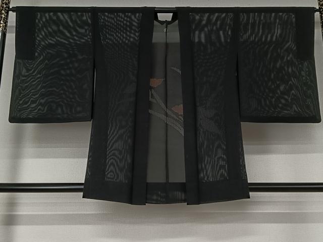 平和屋着物▽羽織 スリーシーズン 春夏秋 塵除け 草花文 黒地 正絹 逸品 AABK3585jh