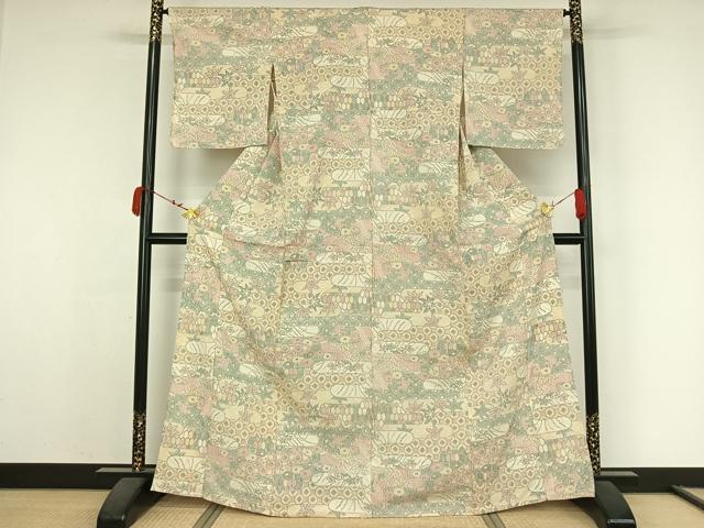 平和屋着物▽お召 単衣 吉祥花文 正絹 逸品 AABK3589jh