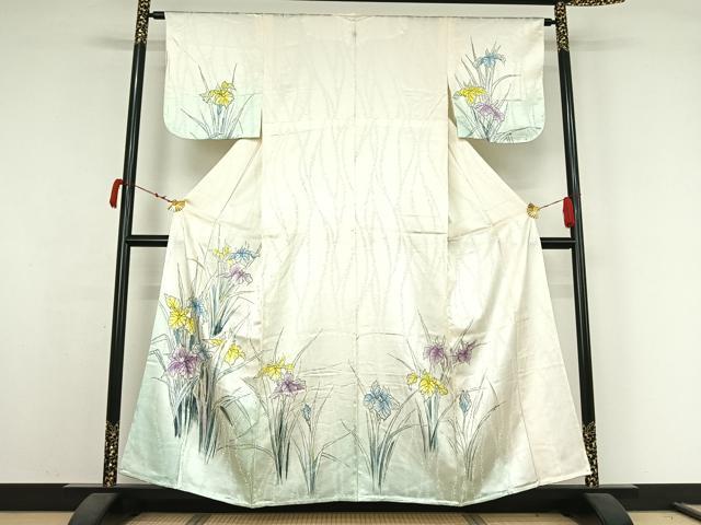 平和屋着物▽訪問着 単衣 手描き 燕子花 暈し染め 正絹 逸品 AABK3591jh