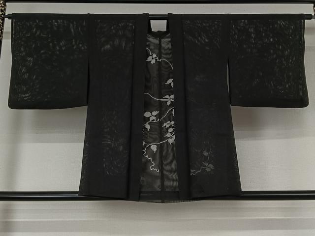 平和屋着物▽羽織 スリーシーズン 春夏秋 塵除け 唐草文 黒地 正絹 逸品 AABK3603jh