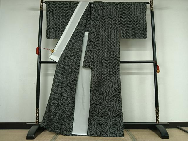 平和屋着物▽小紋 単衣 麻の葉文様 AABK3604jh