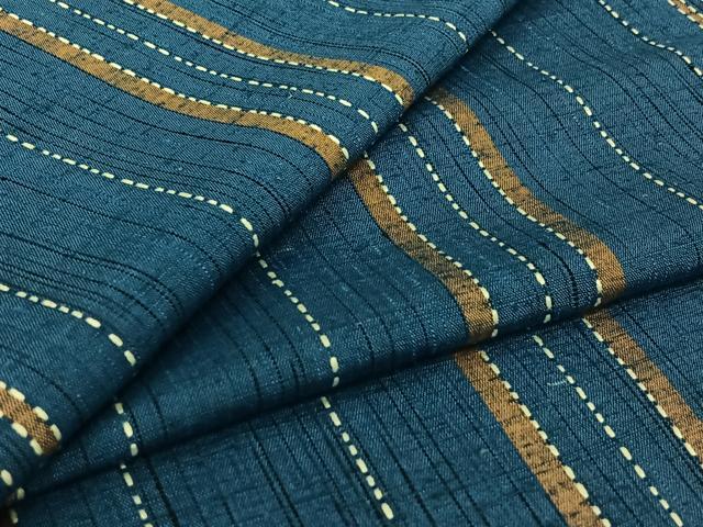 平和屋着物▽上質な紬 単衣 刺繍 刺子 縞 正絹 逸品 AABK3606jh